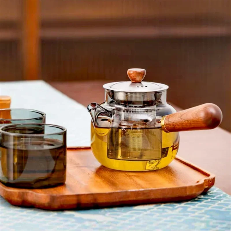 Japanese 240ml Side Handles Glass Teapot with Stainless Steel Tea Diffuser Fine Mesh Filters Kung Fu Tea Set Household Tea Maker