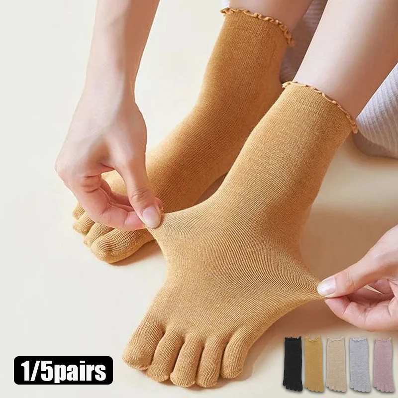 1/5Pairs Women's Breathable Split-Toe Socks Edge Curl Low-Cut Short Tube Five-Toe, Sweat-Absorbent Thin Sole Five Finger Sock