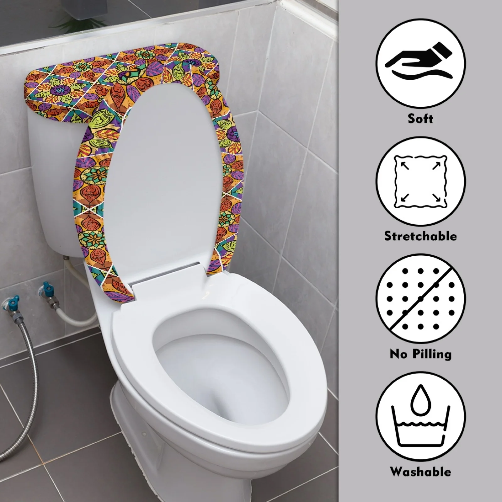 Toilet Cover Set for Bathroom Cute Mandala Pattern Toilet Cover Protector Tank Dust Cover with Elastic Edge Toilet Accessories