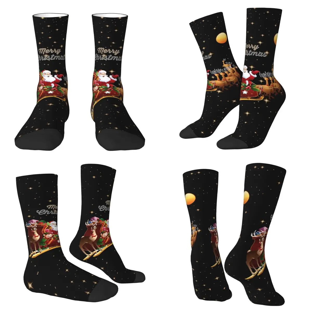 

Santa Claus And Reindeer Socks Sweat Absorbing Stockings All Season Long Socks Accessories for Man's Woman's Christmas Gifts