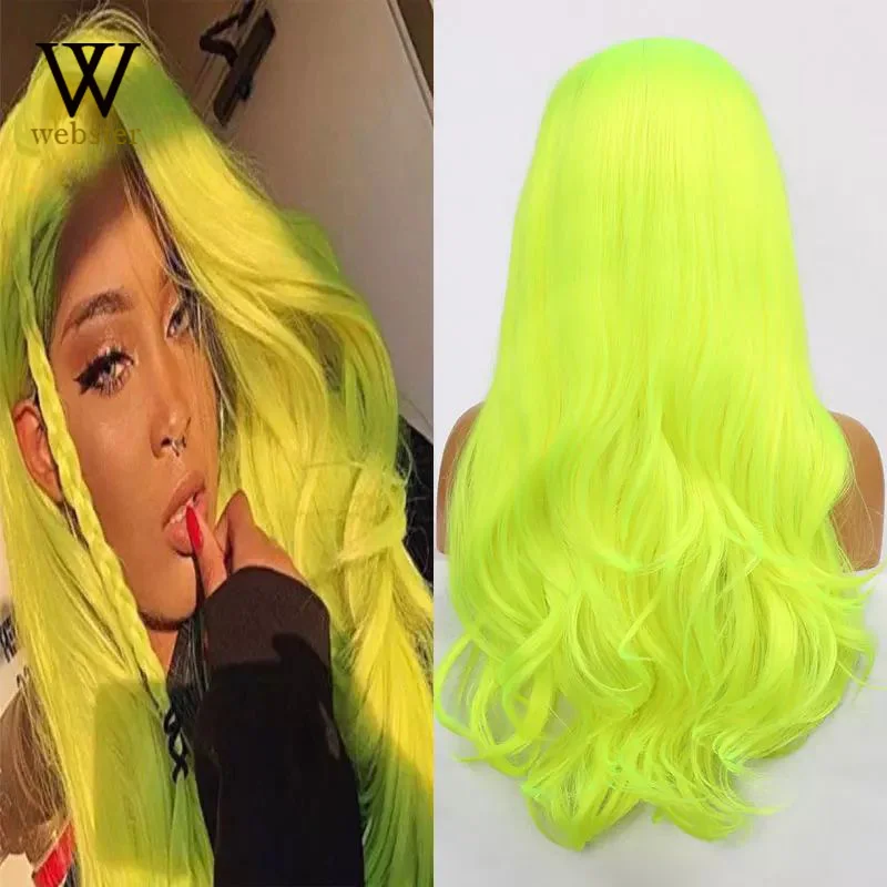 

Webster Green Color Wavy Synthetic Lace Front Wigs For White Women Glueless Long Heat Resistant Cosplay Daily Wear Lace Wig