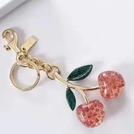 

New Pink Crystal Cherry Metal Keychain Car Home Key Storage Hook Exquisite Car Keychain with Gift Box