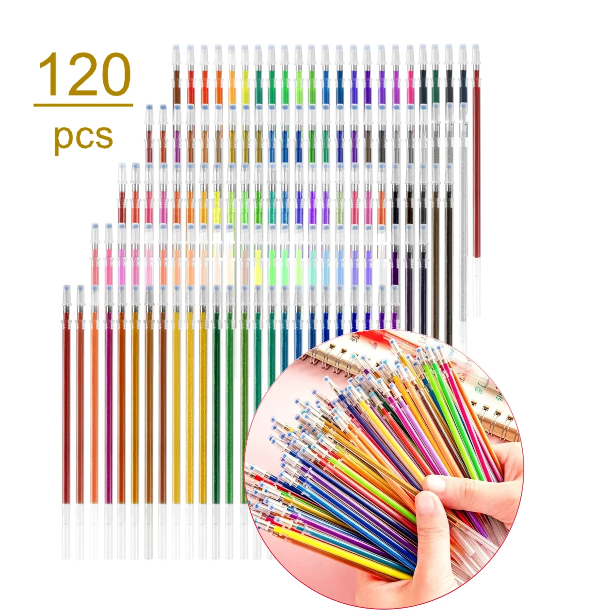 120PCS Metallic Pastel Sparkle Gel Pen Refills Bullet Tip Glitter Highlighter Ink Refill Replacement Pen For Art Markers Journal