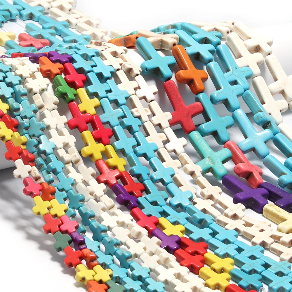 1 Strang natürliche Türkis-Steinperlen, bunte, kreuzförmige Edelstein-Anhängerperlen für DIY-Charms, Armbänder, Halsketten, Zubehör