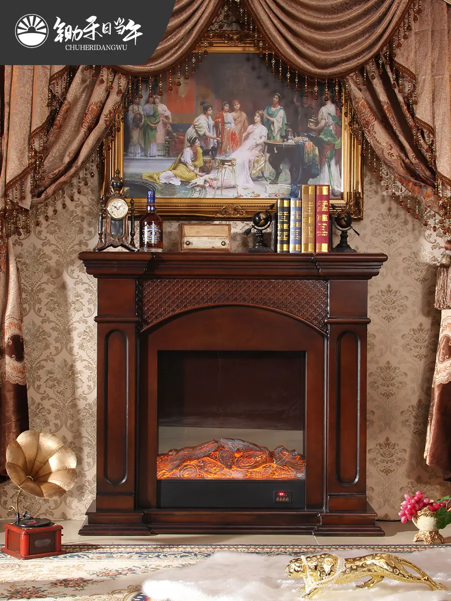 French retro simulation fire heating fireplace decorative cabinet European style fake fire