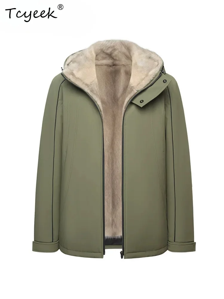 Tcyeek Natural Sliver Blue Mink Coat Men Clothing High-end Parka Winter Jacket Outdoor Fashion Whole Mink Mens Coats Hoodie
