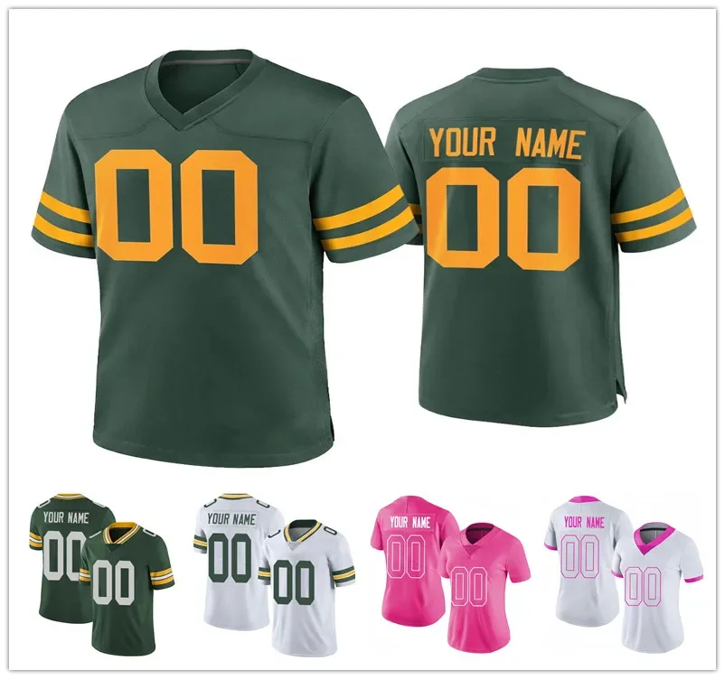 

Custom Green Bay Men Women Youth Football Jersey #10 Love #23 Jaire Alexander #11 Jayden Reed #9 Christian Watson #8 Josh Jacobs