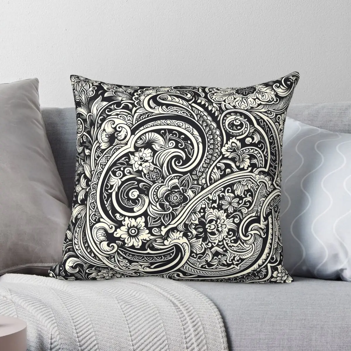 Black White Paisley Twist Square Pillowcase Polyester Linen Velvet Creative Zip Decorative Pillow Case Sofa Cushion Case