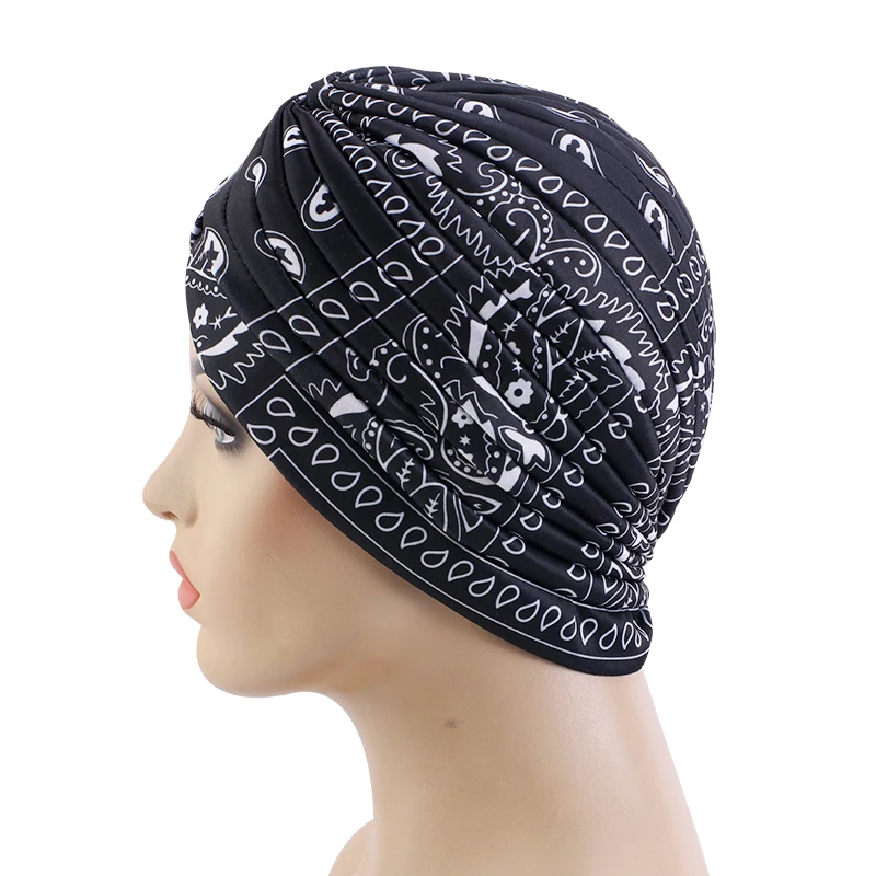 Neue Frauen Drucken Blume Knoten Krebs Rüschen Chemo Hut Beanie schal Turban Kopf Wrap Gestrickte Kappe Haarausfall Zubehör – Detail 24