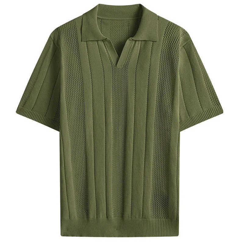 Men Short Sleeve Knit Polo Shirt  T-Shirt Summer Casual  Loose Fit Comfortable Colour Blocking Compassionate Comfortable