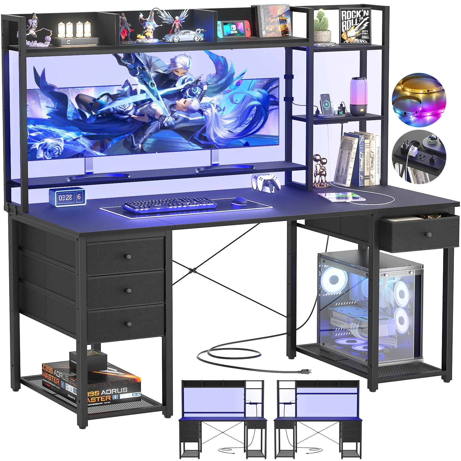 Upgrade Modern Gaming Workstation Desk With Hutch Reversible Computer Desk With Pegboard Assembled Wooden Features