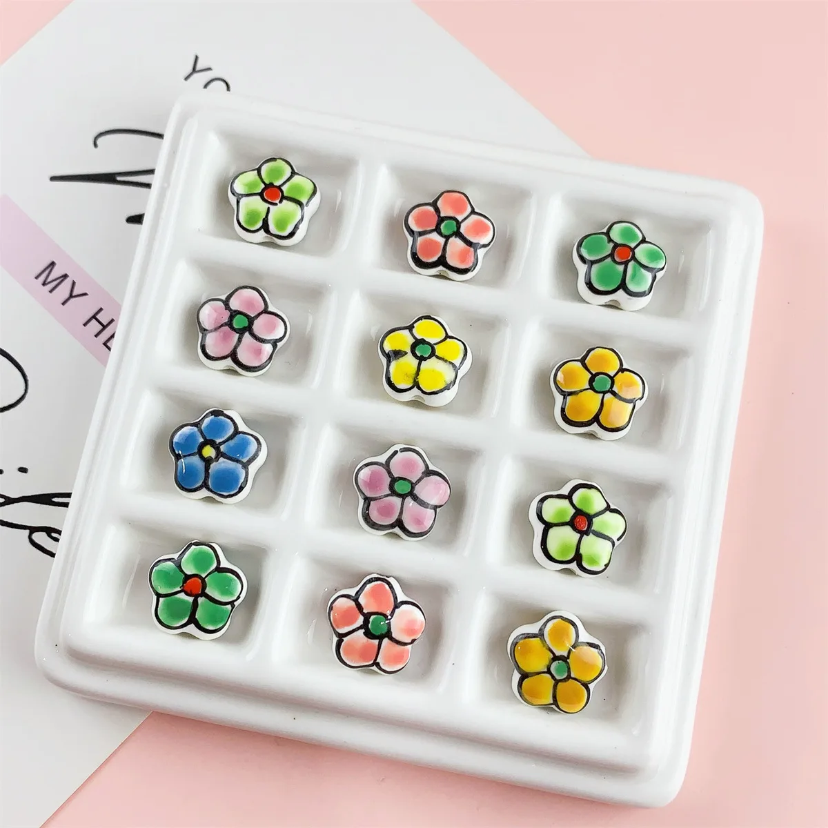 5Pcs 15mm Hand Drawn Colorful Ceramic Flowers Beads Loose Spacer Beads For Jewelry Making DIY Necklace Bracelet Accessories