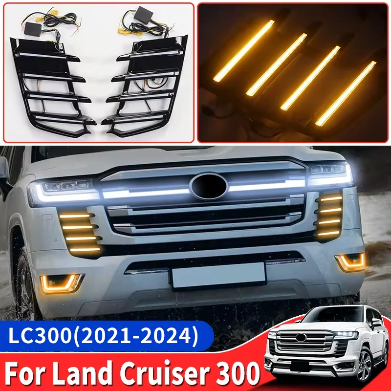 For 2021 2022 2024 Toyota Land Cruiser 300 Bumper Front Grill LED Lamp Daytime Running Light LC300 Exterior Upgraded Accessories