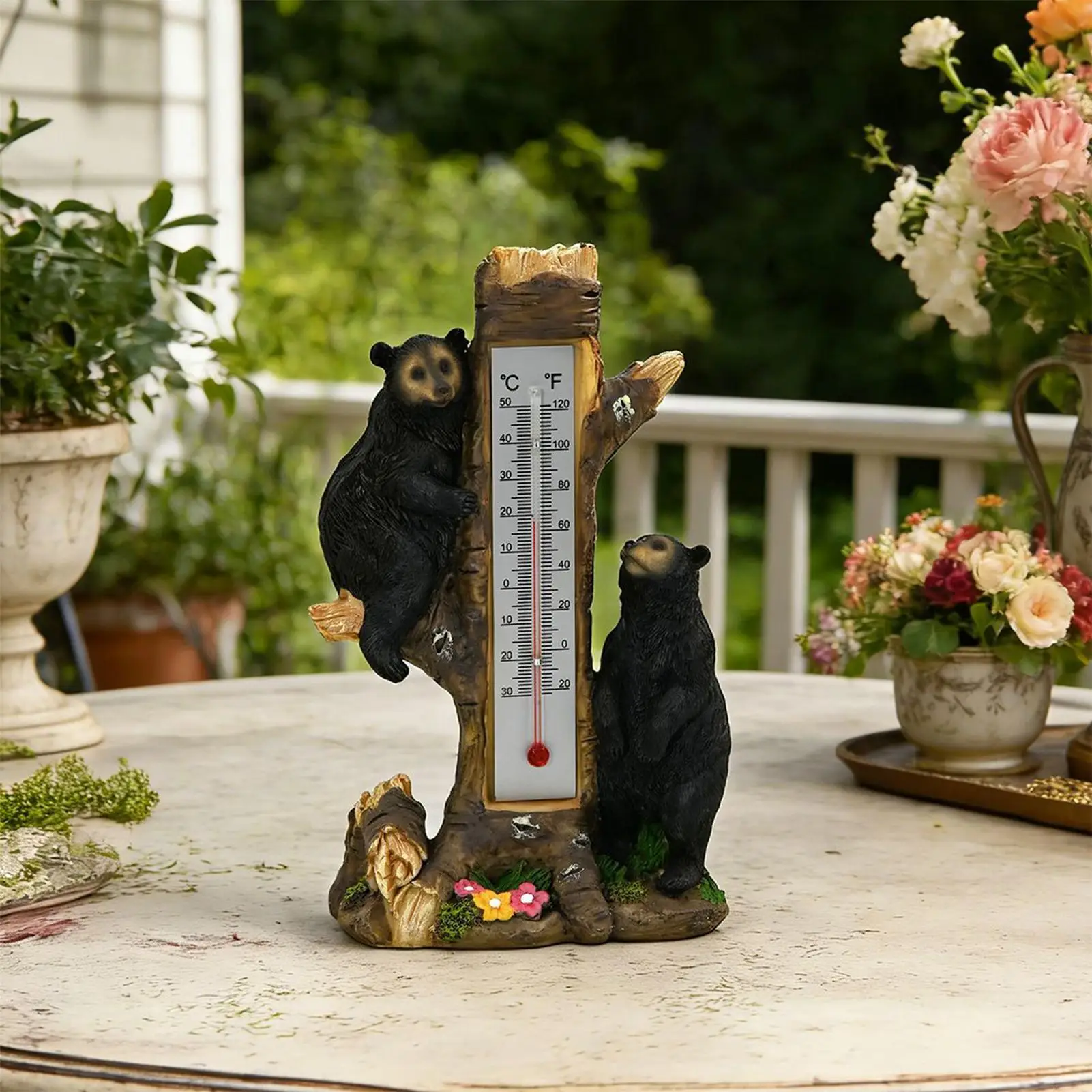 Outside Temperature Gauge Double Scale Meter Decoration Bears On Tree Temperature Monitor For Balcony Garage Lawn Porch Garden