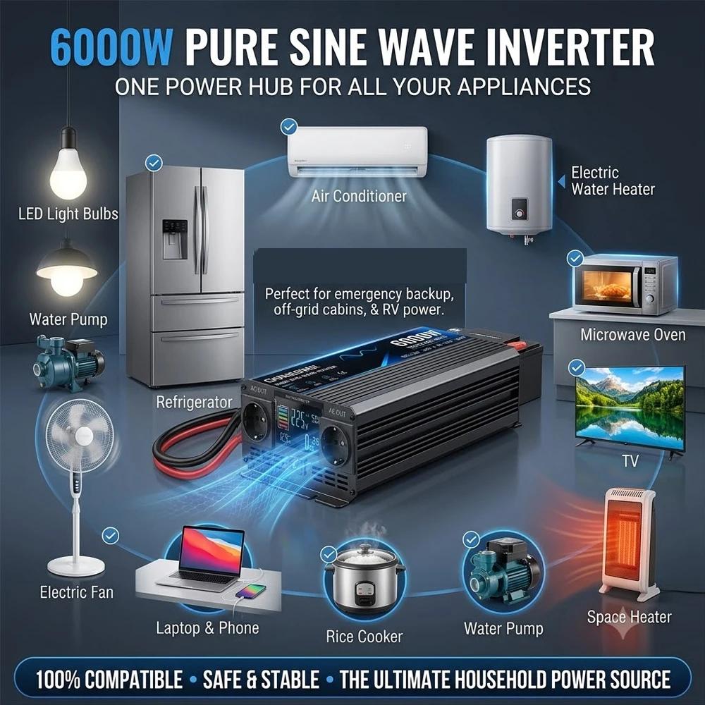 محول تيار متردد بتيار موجي جيب - مراجعة Pure Sine Wave Inverter 5000W 48V 220V وسعره