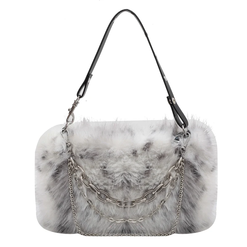 Fur Women\'s Small Tote Bag Fashion Autumn Winter Bag for Women Plush Handbags Cute Chain Shopping Bag Plush Shoulder Bag