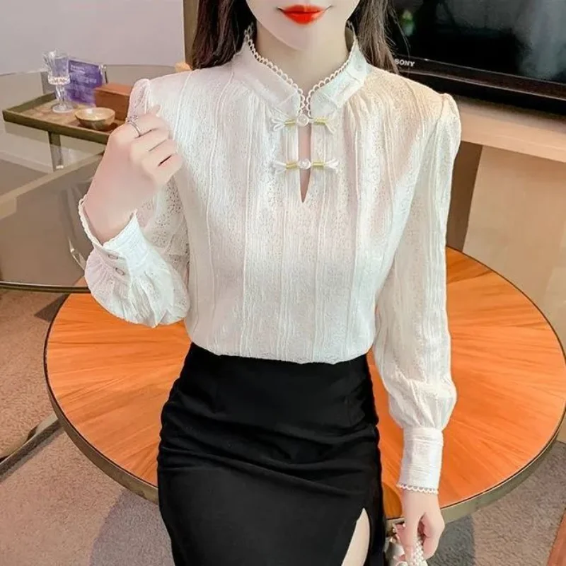 

Бархатная рубашка на пуговицах в стиле ретро для новой осенне-зимней женской одежды, модный новый китайский топ с длинными рукавами