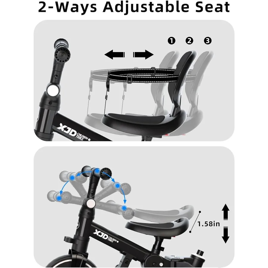 Bicicleta infantil, triciclo dobrável 6 em 1 para crianças de 1 a 4 anos com alça de controle parental, bicicleta de equilíbrio com pedal removível,