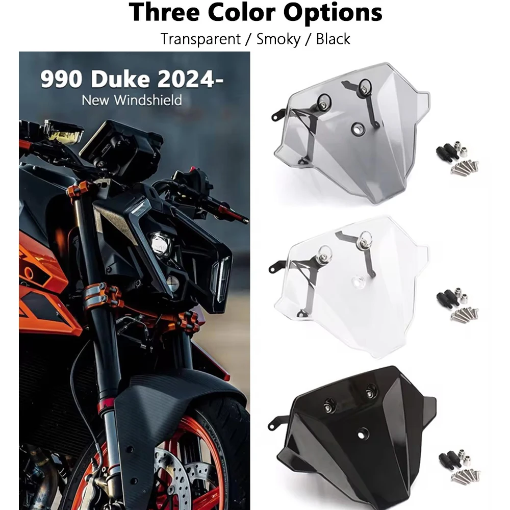 Motorcycle Accessories For 990 DUKE 990Duke 990 Duke 2024 New 3 Color Front Windshield Sport Windscreen Screen Wind Deflector