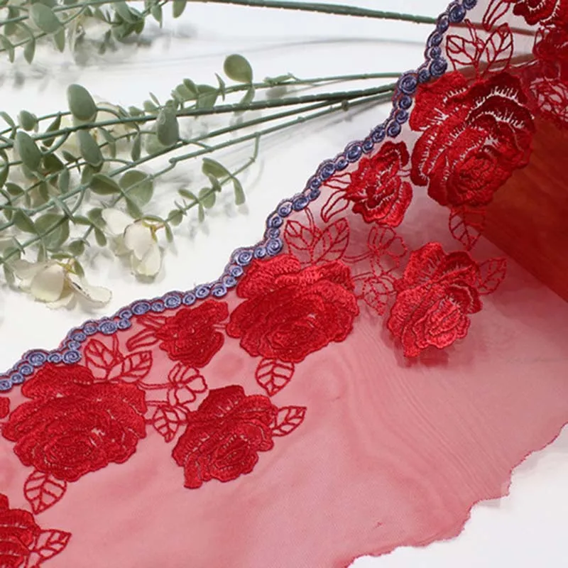 

40Yards Polyester Red Embroidered Lace Trim For Lingerie Sewing Craft DIY Apparel Fabric Lace Wedding Garment Accessory