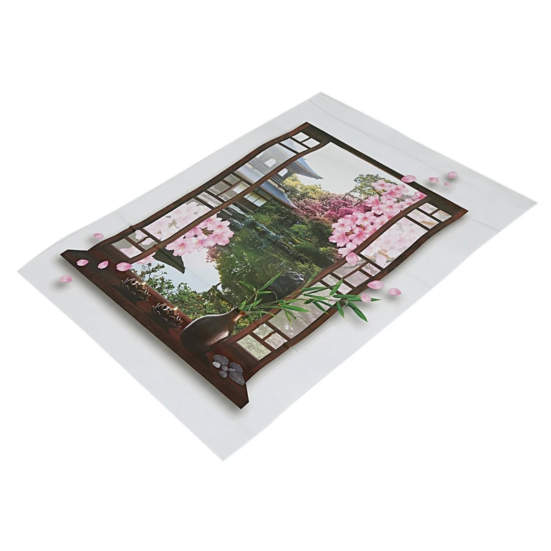 Occident Style Fake Window Mural Garden Landscape 3D Wall Art Vinyl Stickers for Home Decoration Sakura Scenery Poster Wallpaper