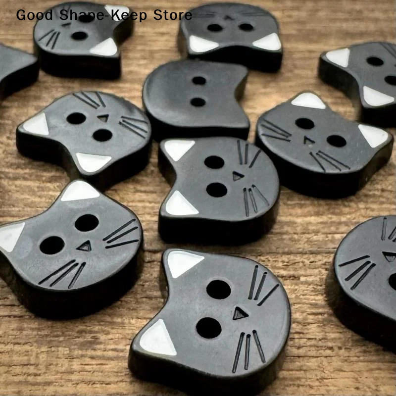Pack of 10 Adorable Cartoon Cat Buttons with Ears; Stylish Resin Fasteners for Crafting