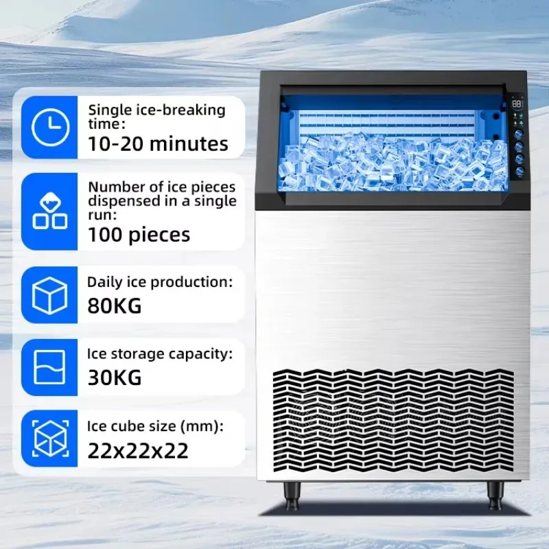 Industrial Electric Air-Cooled Stainless Steel Cube Ice Maker 10-15 Minute Cycle High Capacity 220V 50Hz Household