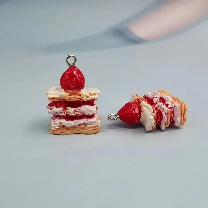10Pcs Korea Style Red Strawberry Cake Resin Pendants Floating Charms For Jewelry Making Craft DIY Earrings Keychain Supplies