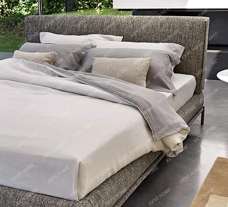 L minimalist cotton and linen fabric double modern minimalist bed