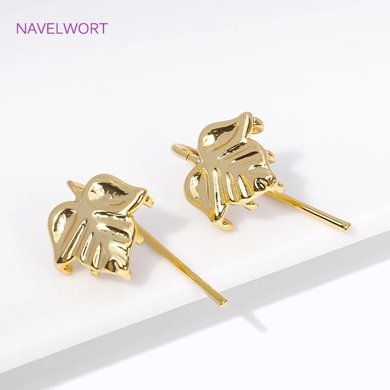 Trendy Earring Hooks 18K Gold Plated Metal Leaf Shape Ear Wire with Multi Closed Ring DIY Women Earring Jewelry Making Fittings