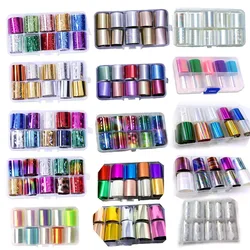 10Rolls Holographic Nail Transfer Foils Wraps Flowers Galaxy Mirror Effect Starry Adhesive Decal Manicure Nail Decor Accessories