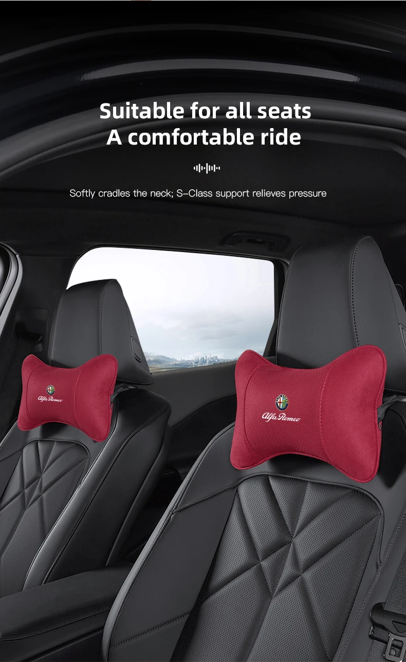 Auto-Kopfstützenkissen mit Logo für Nacken- und Wirbelsäulenschutz für Alfa Romeo 156 159 147 4C 8C 166 Giulia Giulietta Mito Stelvio – Detail 5