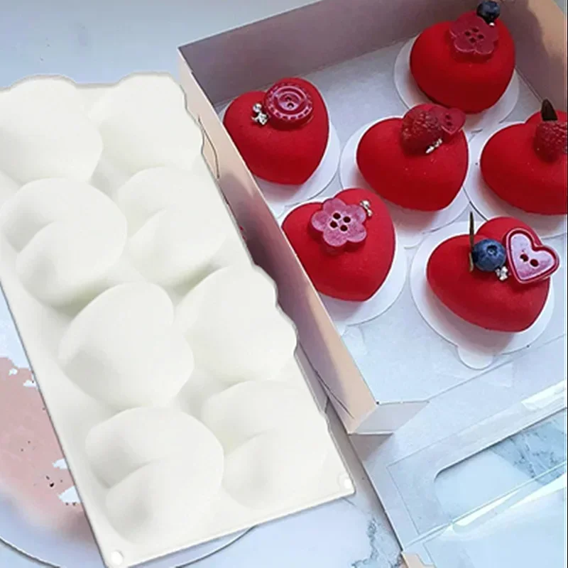 Nuevo molde de pastel con forma de corazón de amor, 8 cavidades de rejilla, Mousse, helado, Chocolate, postre, gelatina, pastelería, molde de silicona, herramientas de decoración