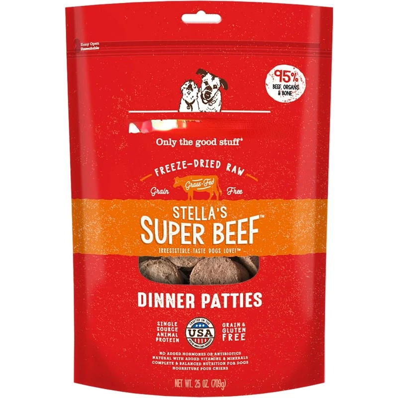 Dried Raw Dinner Patties – Grain Free Dog Food, Protein Rich Stella’s Super Beef Recipe – 25 oz Bag