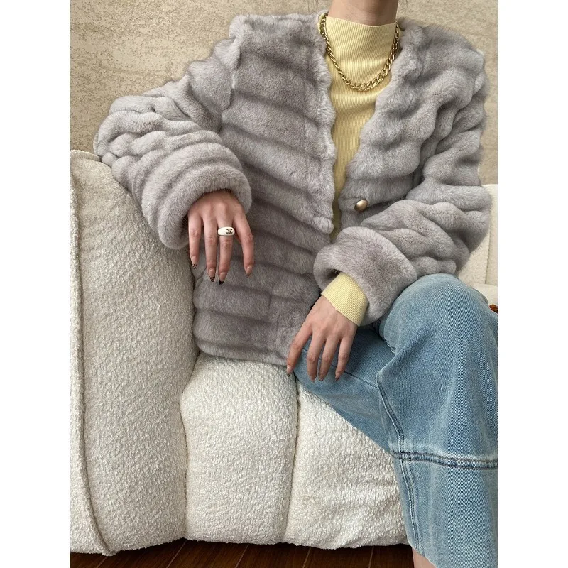 High Order Water Ripple Imitation Mink Environmentally Friendly Fur Coat