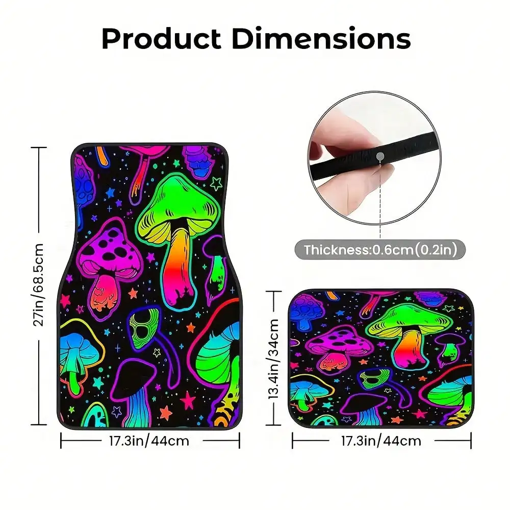 4pcs, Fantasy Mushroom Pattern Car Mats, Universal Non-Slip Carpet, Easy To Clean, Pet-Friendly Car Accessories Suitable For Use