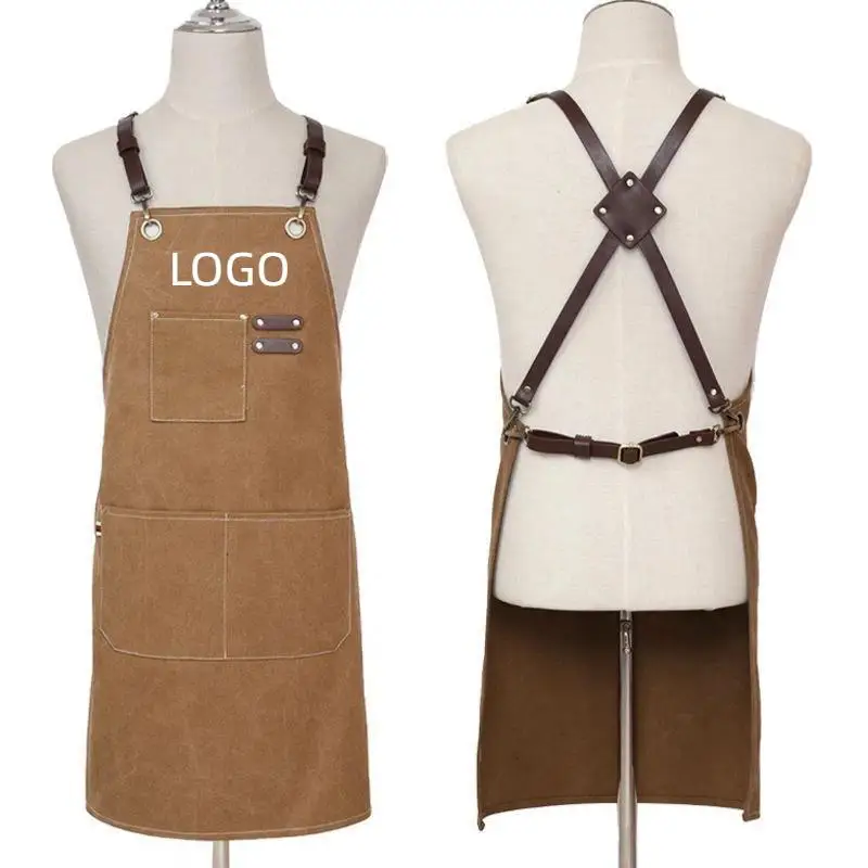 Canvas Apron Custom Pattern Barista Milk Tea Shop Kitchen Baking Workwear Men Women Hair Salon Apron Personalized Printing Logo