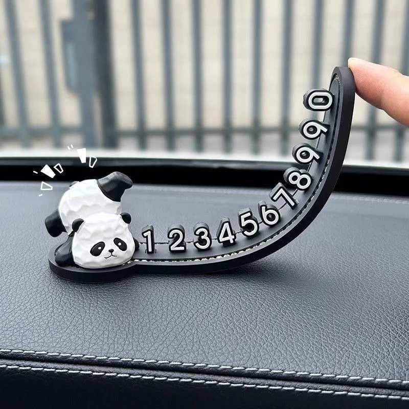 Adorable Panda Car Parking Sign Temporary Number Plate with Clear Display Cute Car Interior Ornament Easy Car Moving Notice