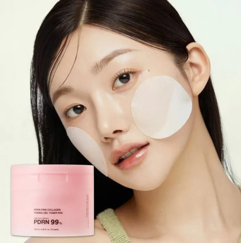 70pieces High Purity Salmon Moisturizing Cotton Sheet PDRN Pink Collagen Toning Gel Toner Pad Improve Rough Skin Korea Face Care