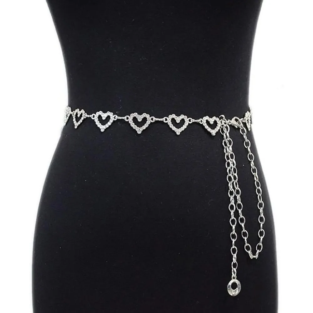 Womens Metal Chain Dress Belt Heart Chain Belt Decorated Skinny Waist Belt