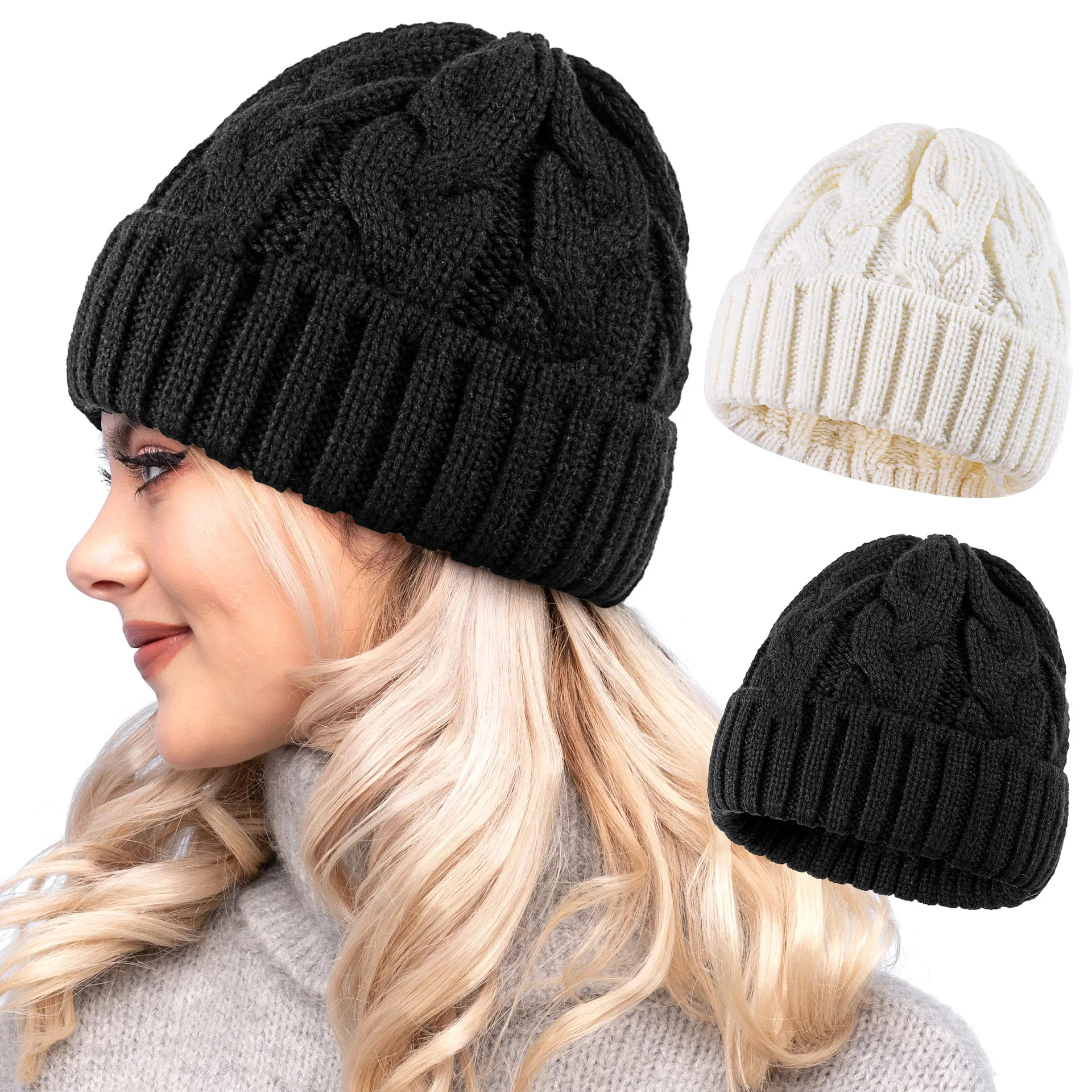 2024 New Unisex Winter Hats for Women Knit Cap Lady Thread Knitted Beanies Chapeau Crochet Keep Warm Bonnet Solid Colors Mujer