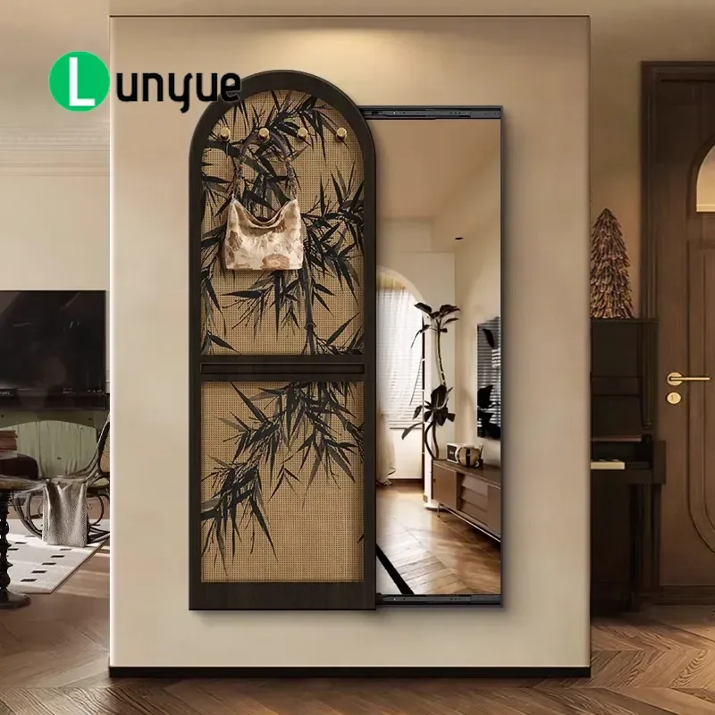 Medieval Style French Retro Full Body Mirror Decorative Painting Push Pull Hidden Dressing Mirror for Bedroom Entrance Wall