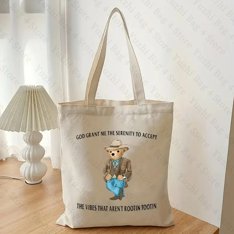 Serenity Bear Printed Casual Tote Bag Reusable Fashion Backpack Multifunctional Handbag Flower Canvas Shopping Bag for Her