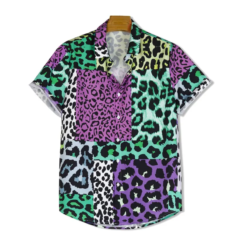 2024 Hawaiian Shirt Summer T-Shirts Leopard Print Pattern Shirt For Men/Women Oversized Beach Short Sleeve Shirt Streetwear Tops