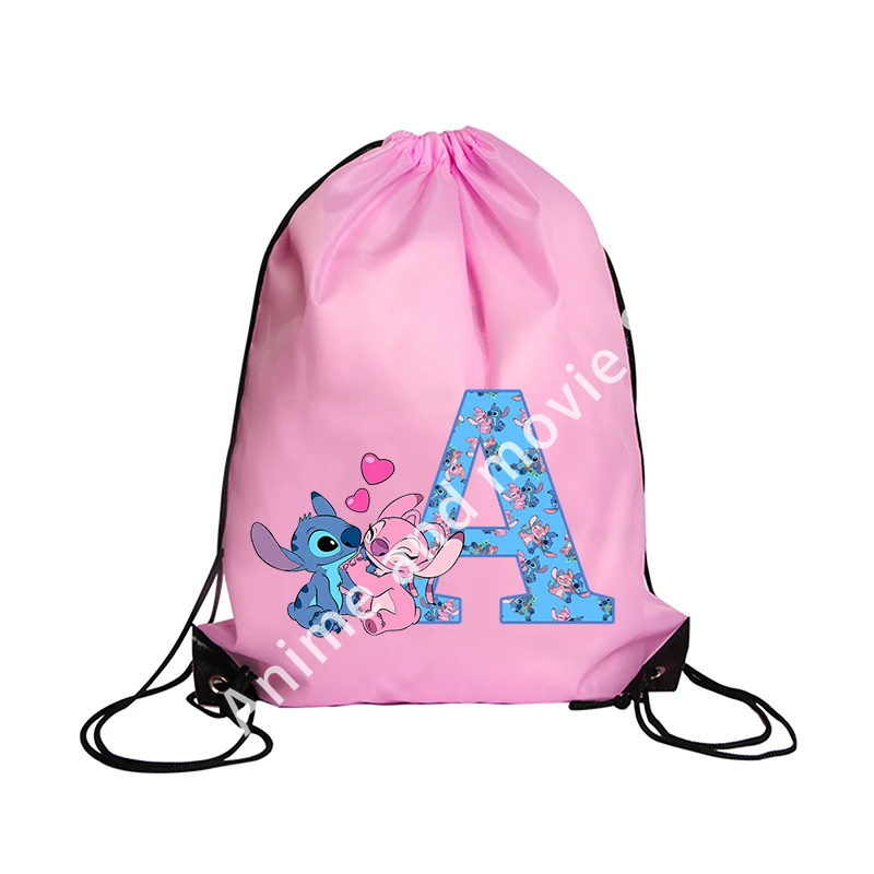 Stitch Disney Girls Drawstring Bag Sports Waterproof Backpack Bundle Pocket Terylene Basketball Bags Cartoon Anime Birthday Gift