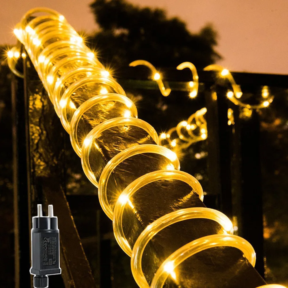 Guirnalda de luces de hadas navideñas para exteriores, tubo de cuerda impermeable, 8 modos, 30M, 300LED, decoración para el hogar, jardín, fiesta de boda