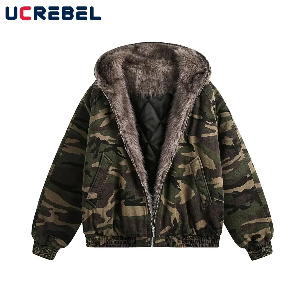 Camouflage Spliced Quilted Jacket Mens Winter High Street Thick Raglan Sleeve Loose Hooded Padded Jacket Men