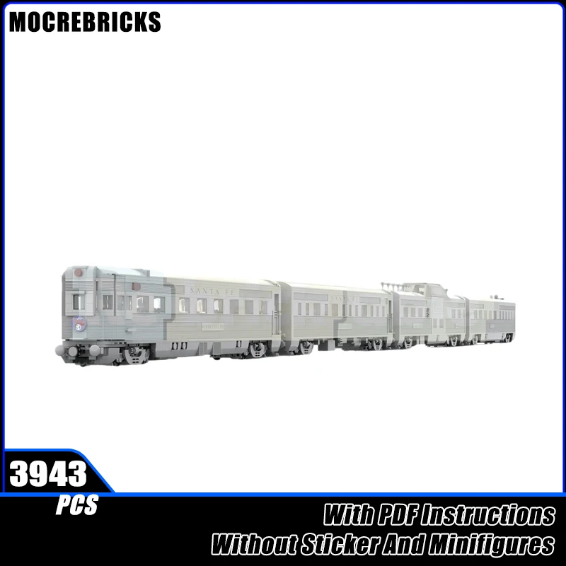 

MOC Santa Fe-s Railway Trains Passenger Car Compartment Building Blocks Locomotive Model Bricks Boy Toys Xmas Gift