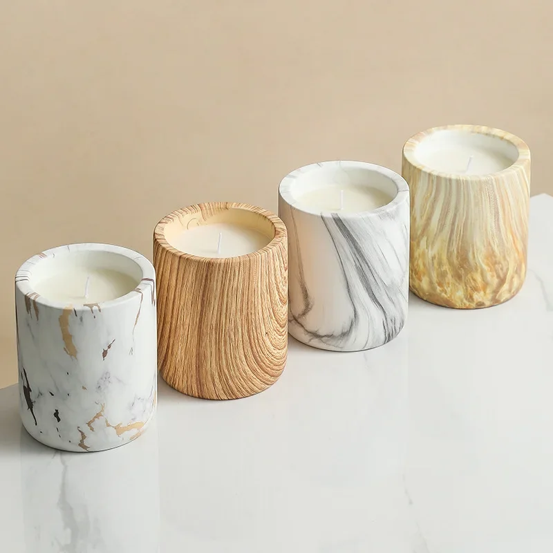 

Simulated Marble Patterned Ceramic Wax Cup Wood Grain Aromatherapy Candle Cup Empty Candle Holders m