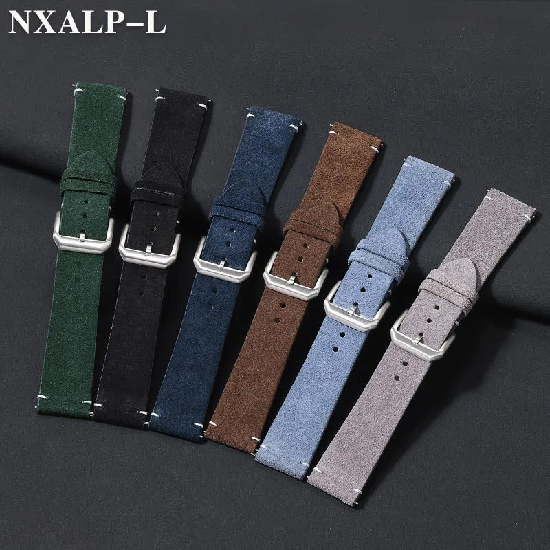 خمر جلد الغزال حزام الساعات 20 مللي متر 22 مللي متر اليدوية خياطة جلد البقر حزام لأوميغا ل Seiko العالمي معصمه الإفراج السريع